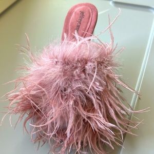 Jeffrey Campbell clear heels with pink feathers. Size 7